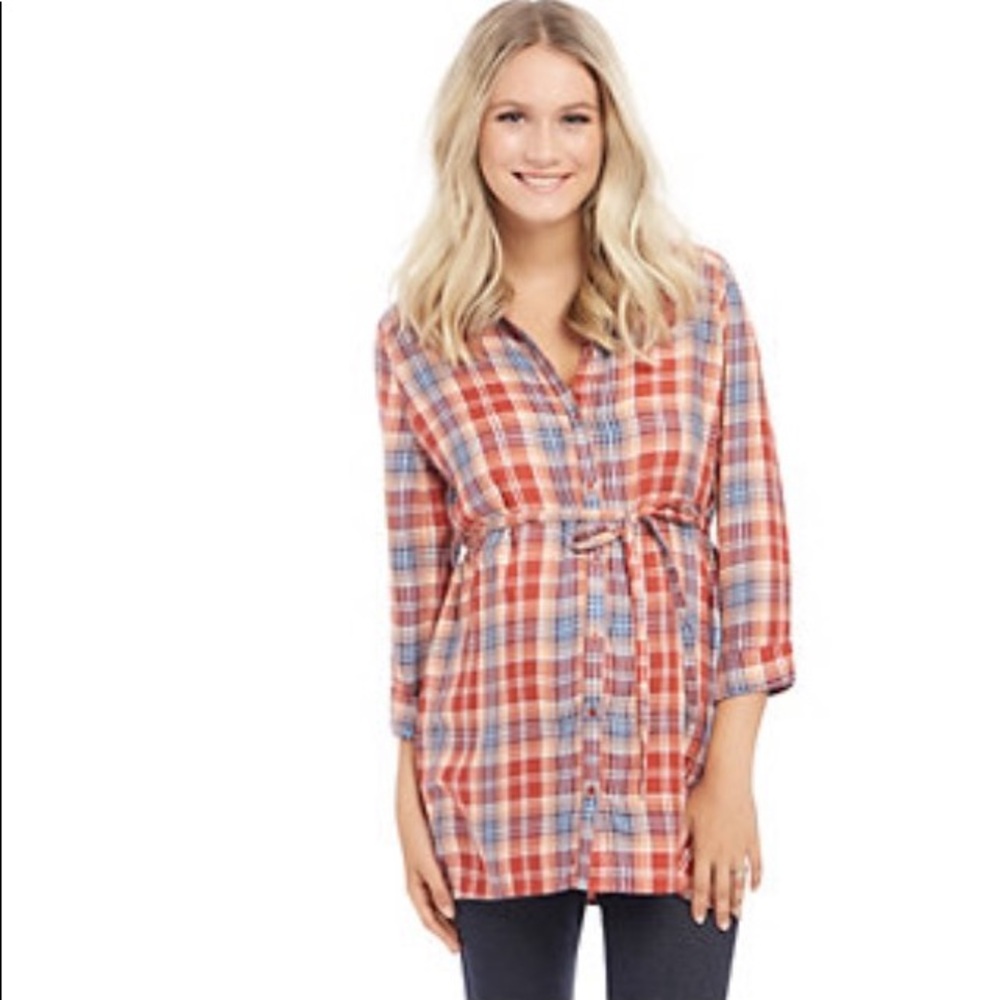NWT Oh Baby Motherhood Maternity plaid tunic
